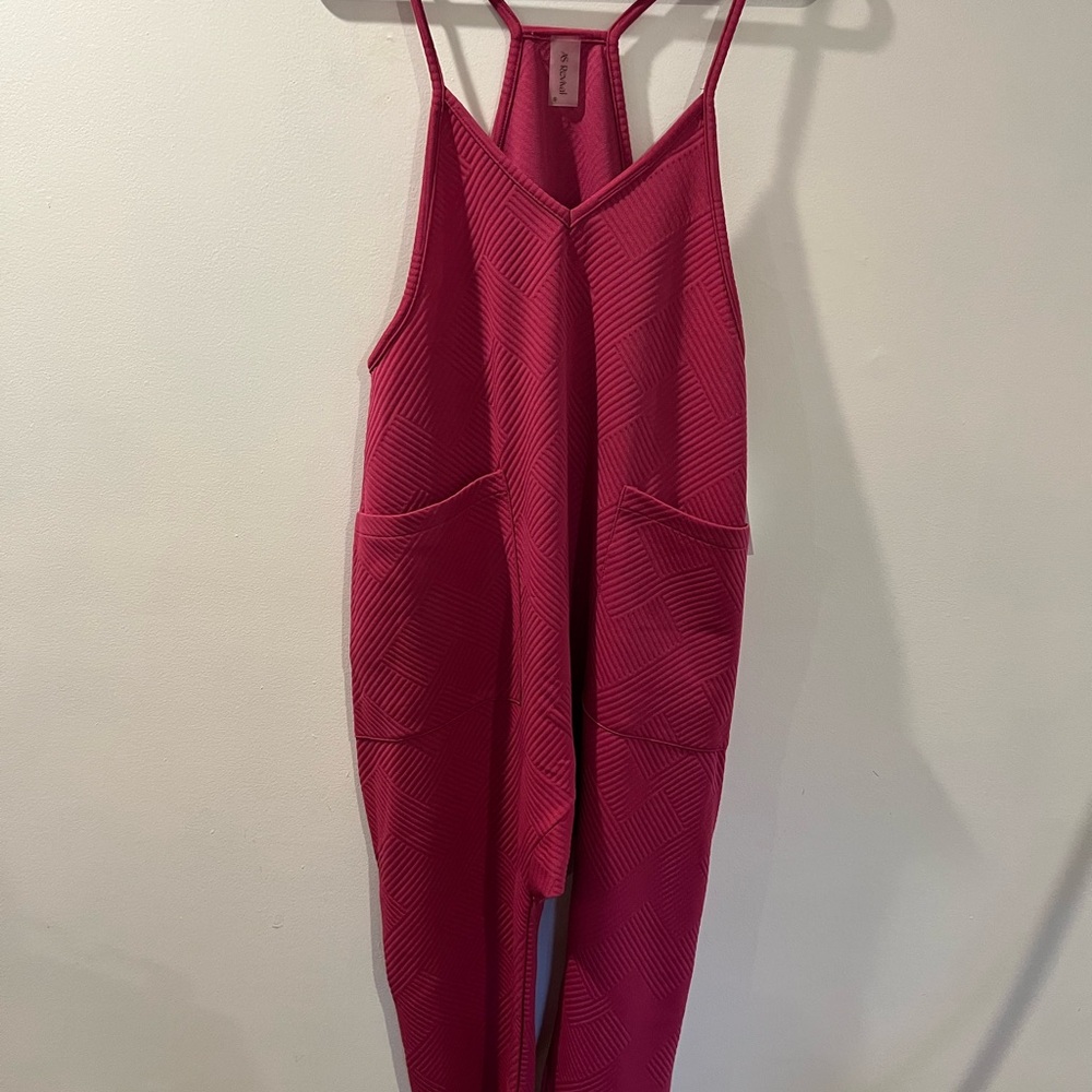 Altar'd State Raspberry Textured Strappy Jumpsuit